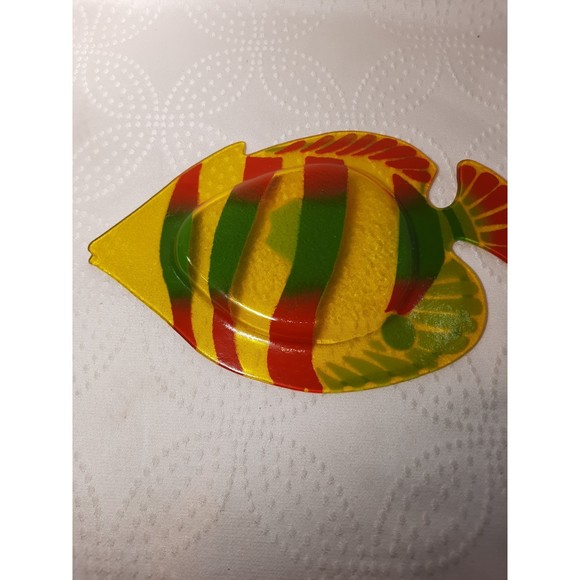 Vintage Signed Jan Mitchell Fused Art Glass Fish Plate/ Damaged - Picture 7 of 8